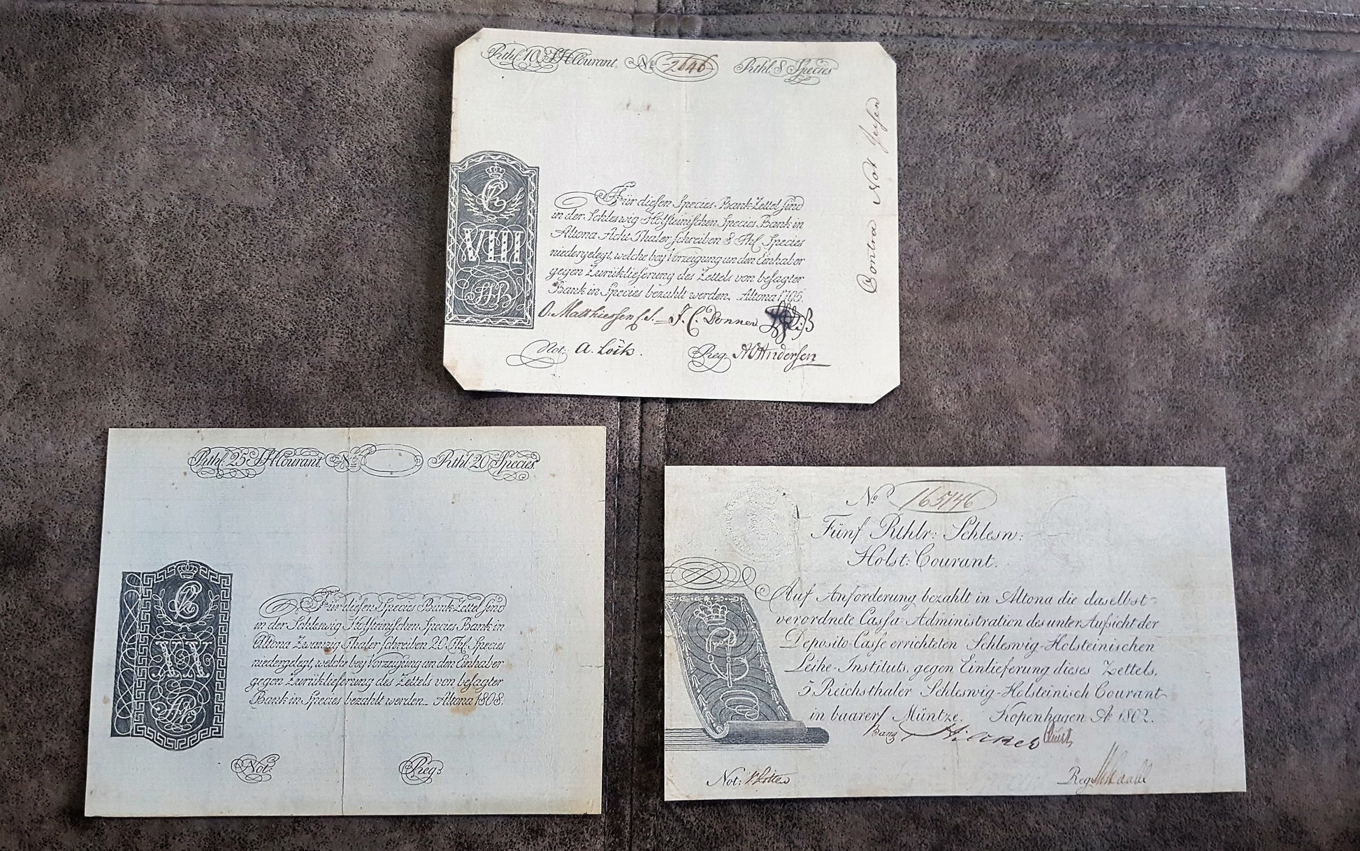 Old German States Schilling and Thaler historical banknotes front obverse view