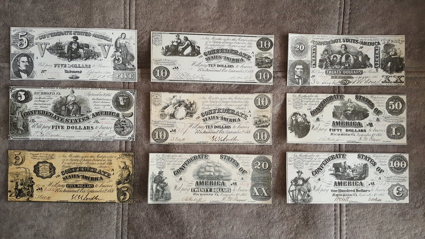 Reprint on paper with W/M United States 1861-1862 y. Confederate (BLACK SET)