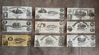 Reimpresión en papel con W/M Estados Unidos 1861-1862 y. Confederado (CONJUNTO NEGRO)