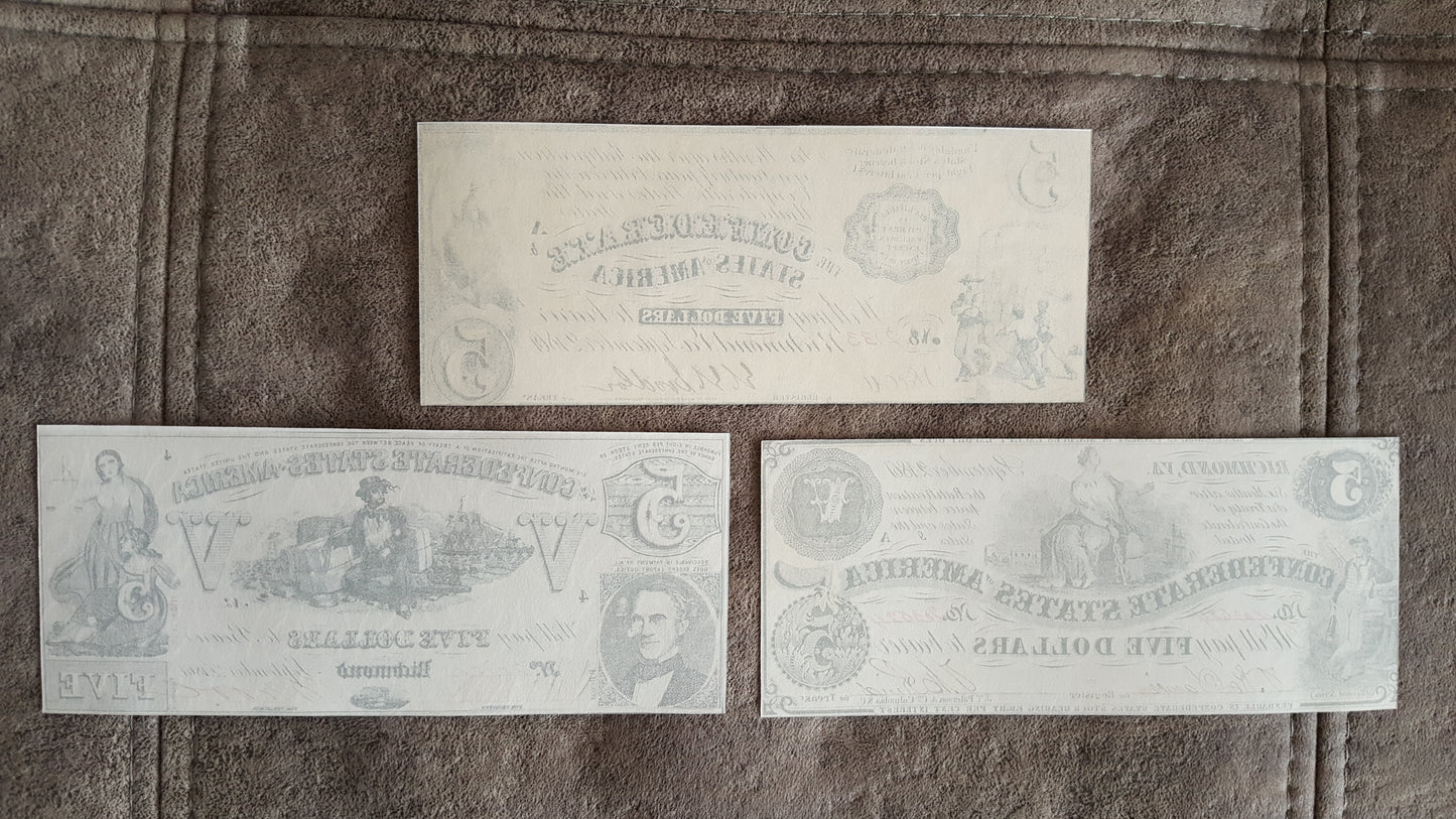 Reprint on paper with W/M United States 1861-1862 y. Confederate (BLACK SET)