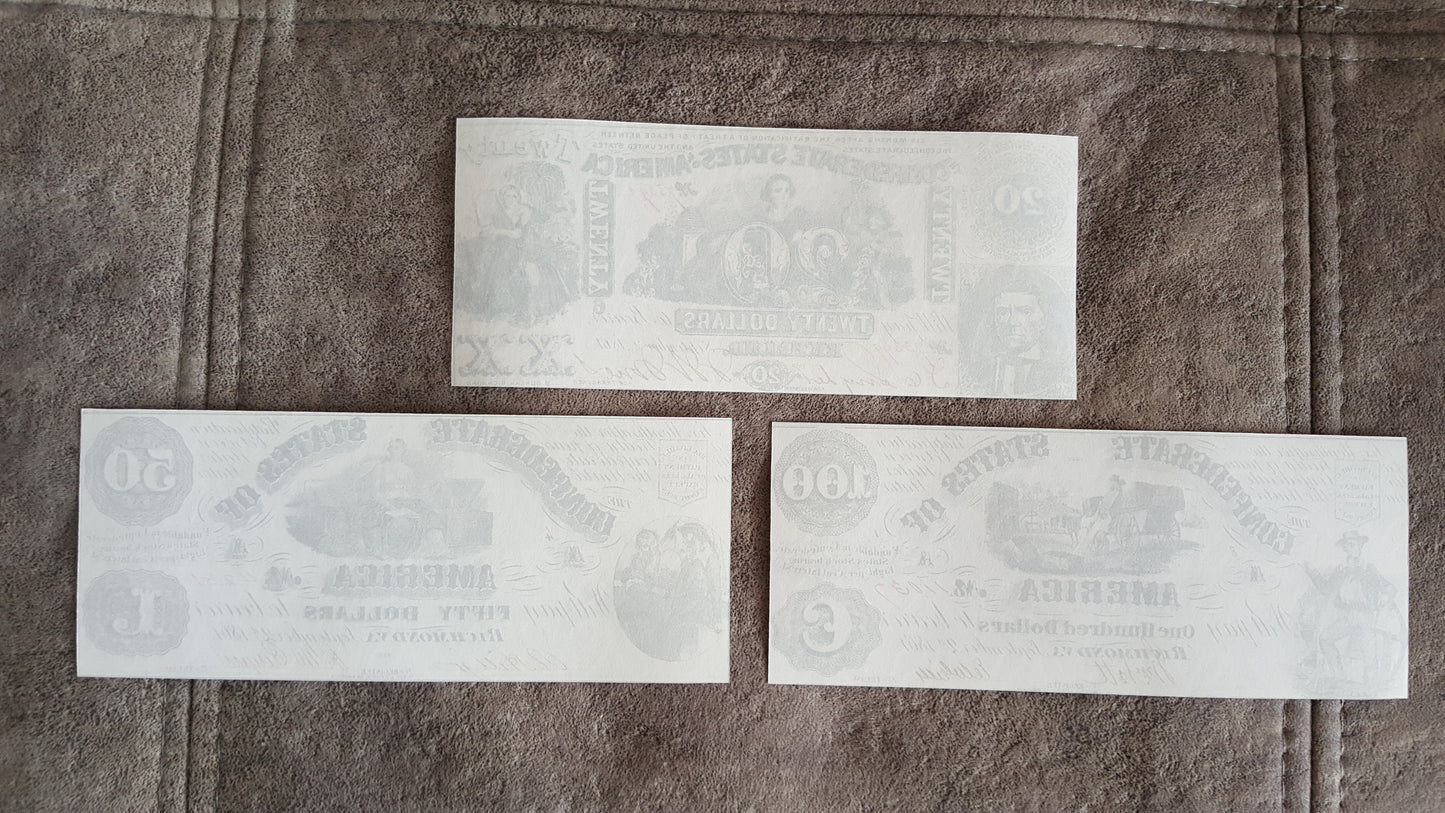 Reprint on paper with W/M United States 1861-1862 y. Confederate (BLACK SET)