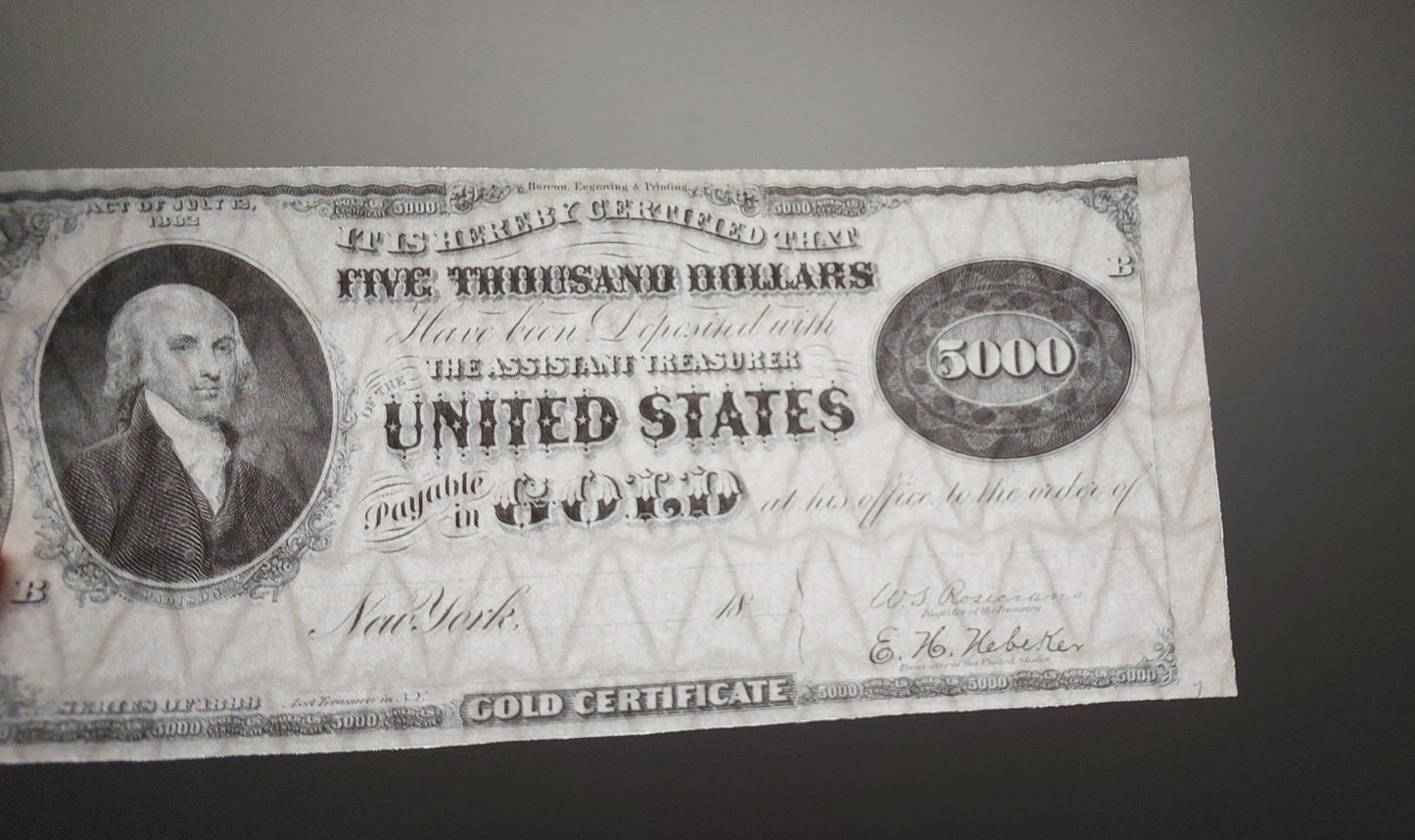 Réimpression sur papier avec filigrane Certificat or des États-Unis 1888-1900. LIVRAISON GRATUITE