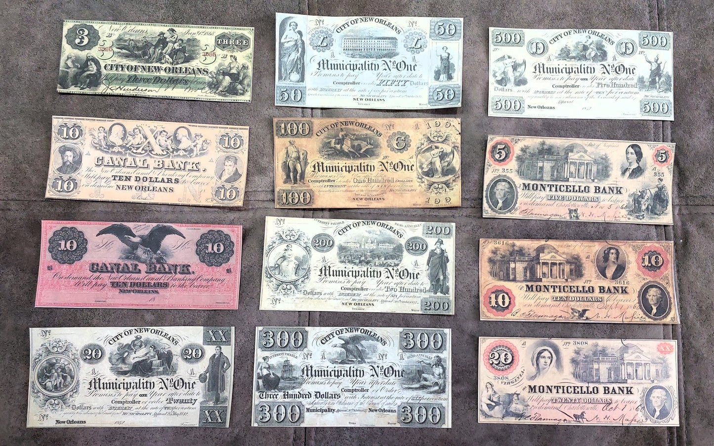 US New Orleans & Virginia Obsolete Banknotes 1837-1868 Set F