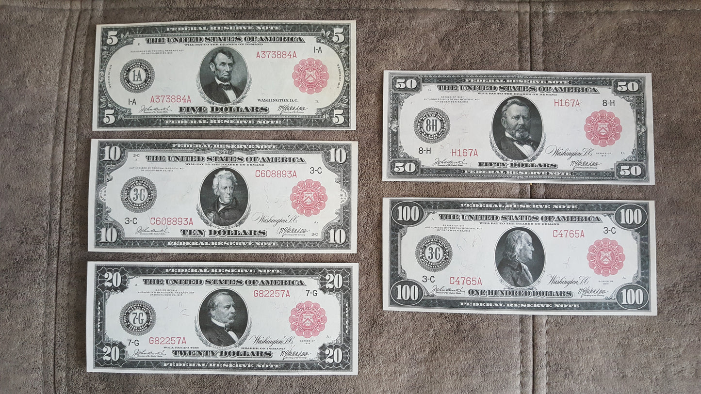 Reprint on paper with W/M United States banknotes 1914 y. RED S/N FREE SHIPPING!