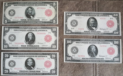 Réimpression sur papier avec filigrane Billets des États-Unis de 1914. N° DE SÉRIE ROUGE. LIVRAISON GRATUITE !