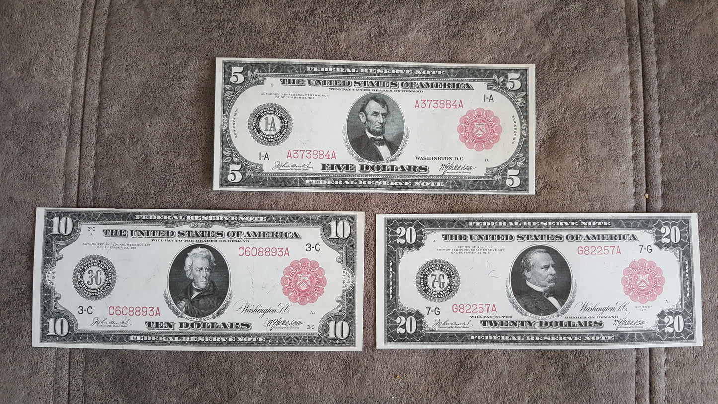 Reprint on paper with W/M United States banknotes 1914 y. RED S/N FREE SHIPPING!