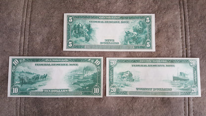Réimpression sur papier avec filigrane Billets des États-Unis de 1914. N° DE SÉRIE ROUGE. LIVRAISON GRATUITE !