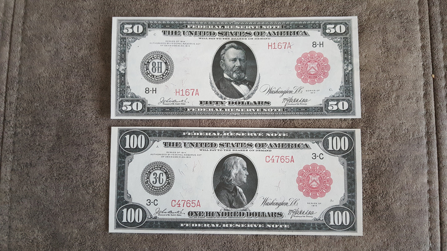 Reprint on paper with W/M United States banknotes 1914 y. RED S/N FREE SHIPPING!