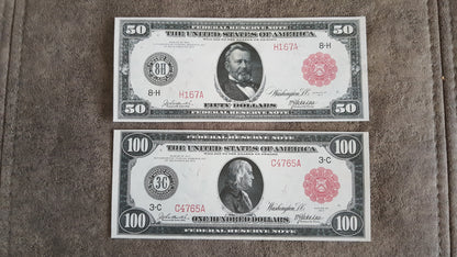 Réimpression sur papier avec filigrane Billets des États-Unis de 1914. N° DE SÉRIE ROUGE. LIVRAISON GRATUITE !
