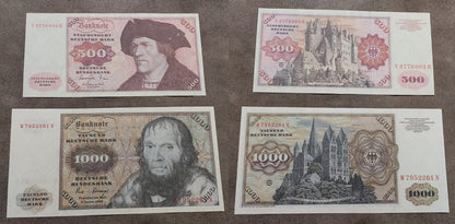 Réimpression sur papier avec filigrane Allemagne 20-1000 Marks 1960-1993 y. LIVRAISON GRATUITE !