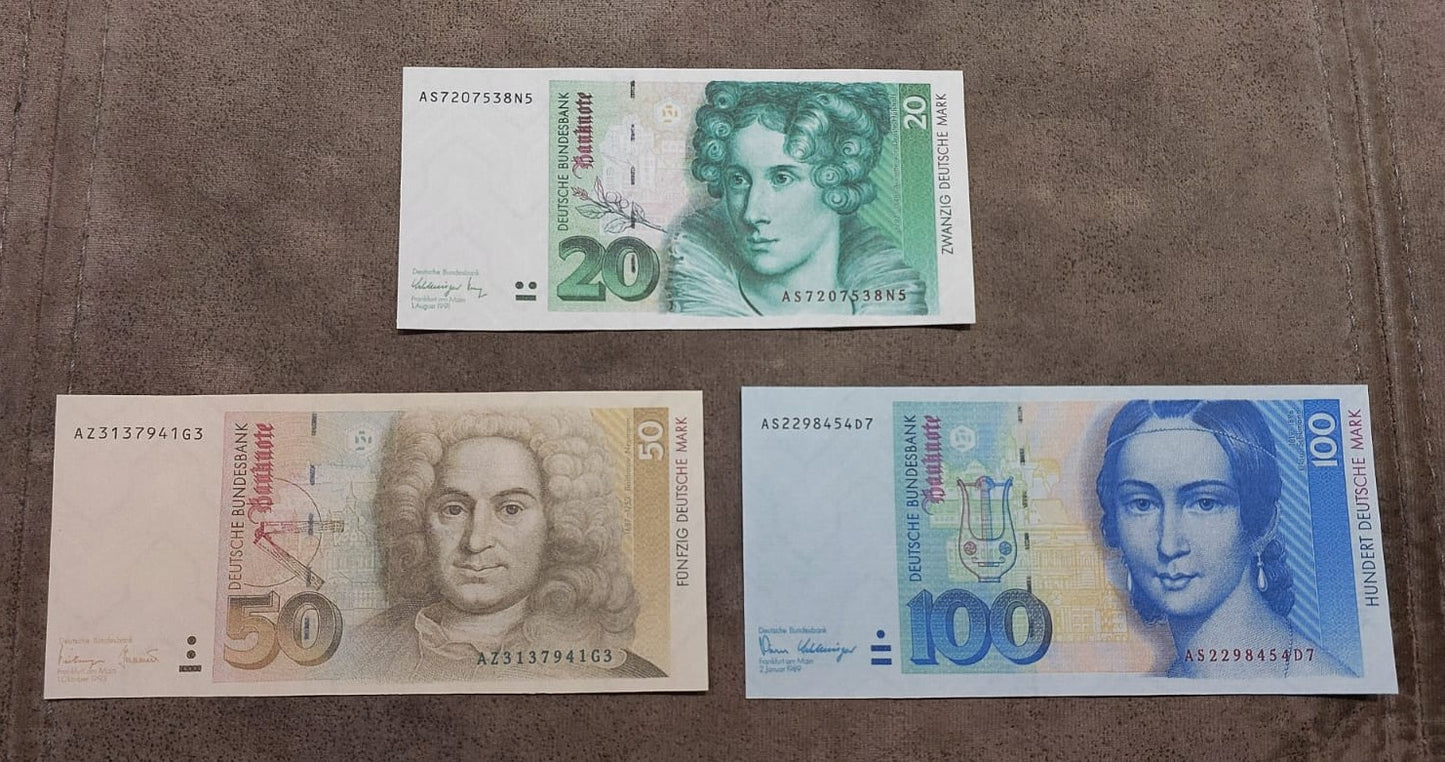 Réimpression sur papier avec filigrane Allemagne 20-1000 Marks 1960-1993 y. LIVRAISON GRATUITE !