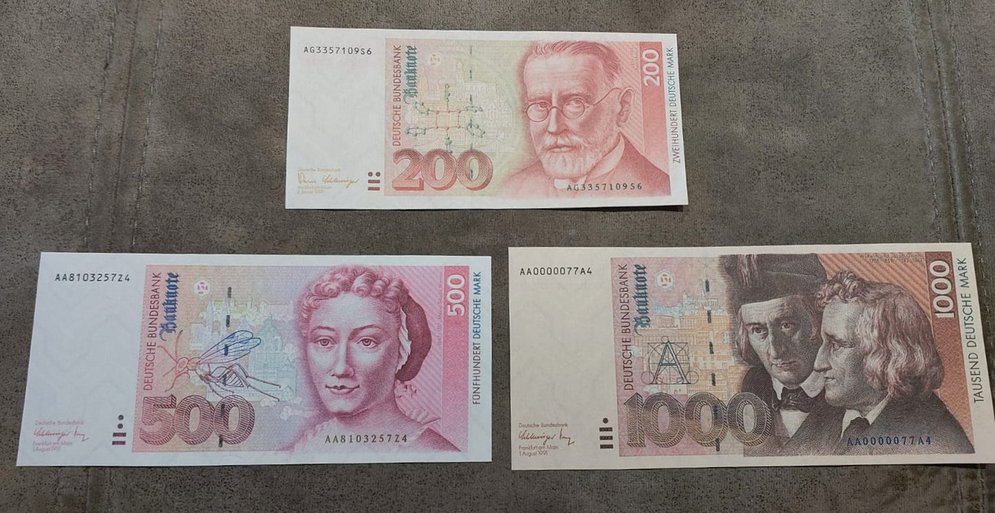 Réimpression sur papier avec filigrane Allemagne 20-1000 Marks 1960-1993 y. LIVRAISON GRATUITE !