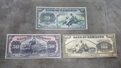 Réimpression sur papier avec filigrane Canada Banque de Hamilton 1914 - 1922. LIVRAISON GRATUITE