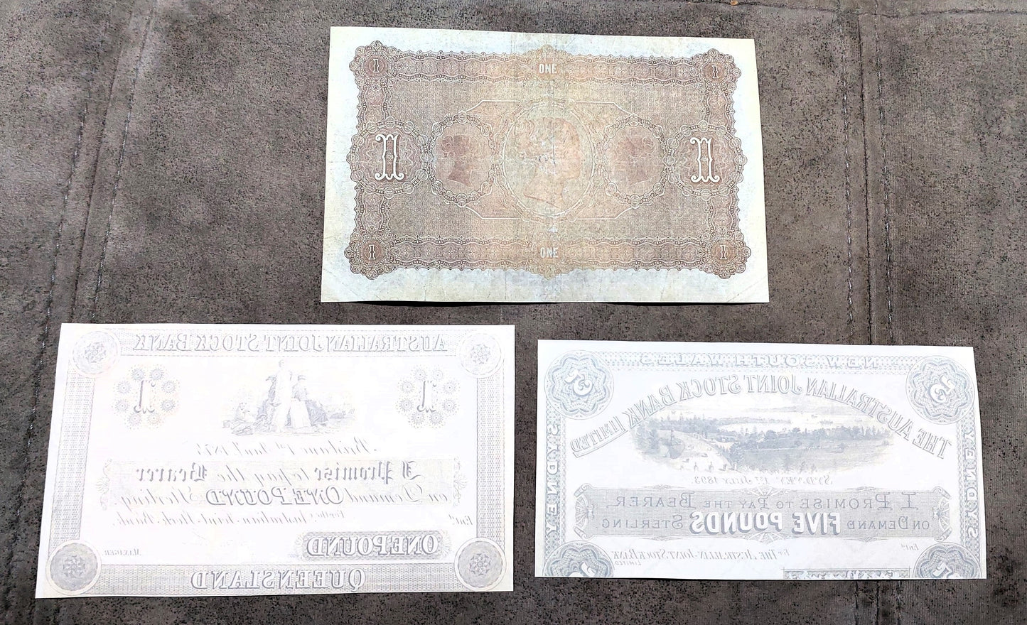 Australian Joint Stock Bank and Bank of Victoria Colonial Notes Reverse Side