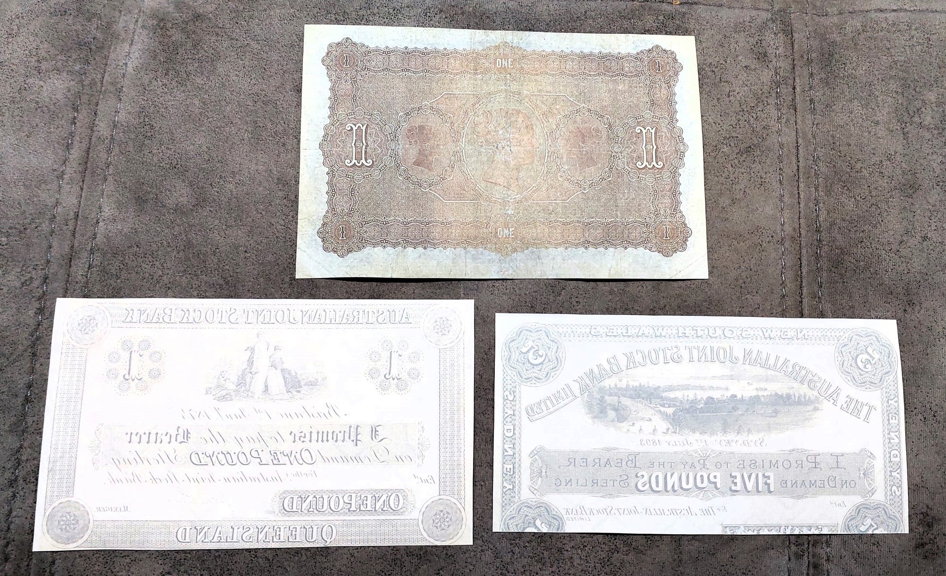 Australian Joint Stock Bank and Bank of Victoria Colonial Notes Reverse Side