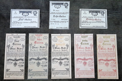 Reprint on paper with W/M Austria First Banknotes 1759-1762 years. FREE SHIPPING