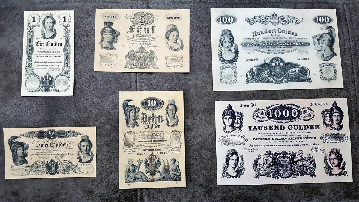 Reprint on paper with W/M Austria Banknotes 1847-1848 years. FREE SHIPPING