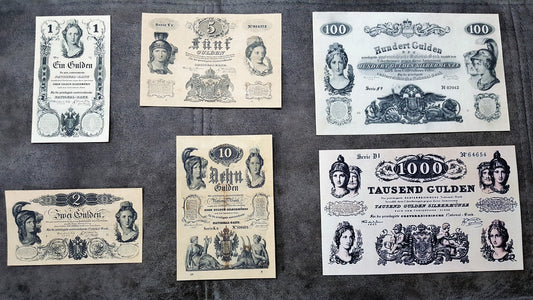 Reimpresión en papel con marca de agua Austria billetes años 1847-1848. ENVÍO GRATIS

