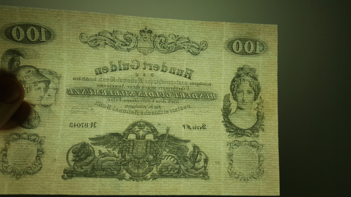 Historical catalog reference sheet for early Austrian Empire paper money varieties. Essential reference material for professional currency grading, identifying plate signatures, and tracking imperial bank variants.