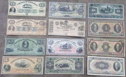 Retirage sur papier avec filigrane Canada Union Bank of Canada / Terre-Neuve 1838-1921
