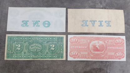 Retirage sur papier avec filigrane Canada Union Bank of Canada / Terre-Neuve 1838-1921