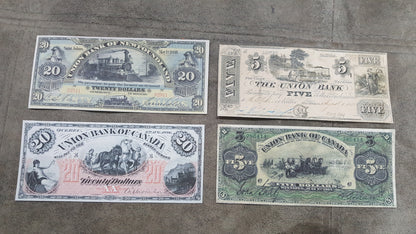 Retirage sur papier avec filigrane Canada Union Bank of Canada / Terre-Neuve 1838-1921