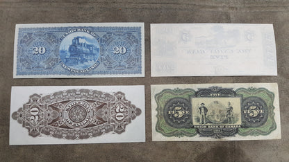Retirage sur papier avec filigrane Canada Union Bank of Canada / Terre-Neuve 1838-1921