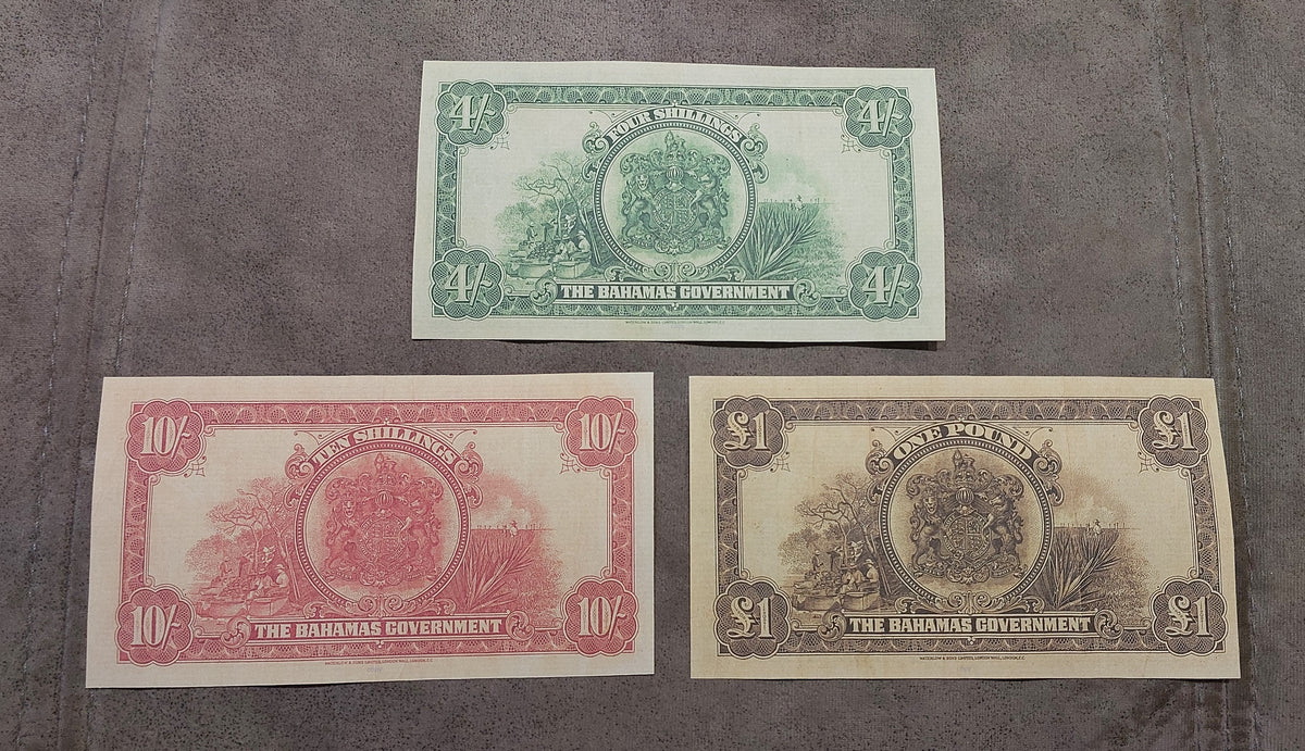 Reverse view showing the back side designs of the 3-note 1919–1935 series group.