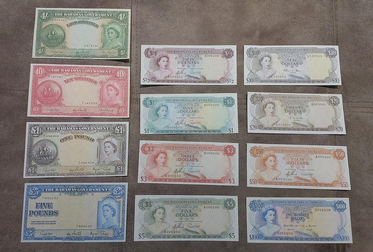 Bahamas Government 1953-1974 Historical Banknote Collection Set of 12