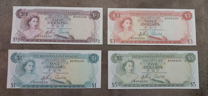 Detailed obverse view of the 1965 Bahamas 1/2 Pound paper currency note 1 Pound 3 Pounds 5 Pounds