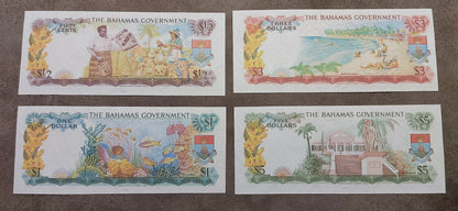 Detailed obverse view of the 1965 Bahamas 1/2 Pound paper currency note 1 Pound 3 Pounds 5 Pound back