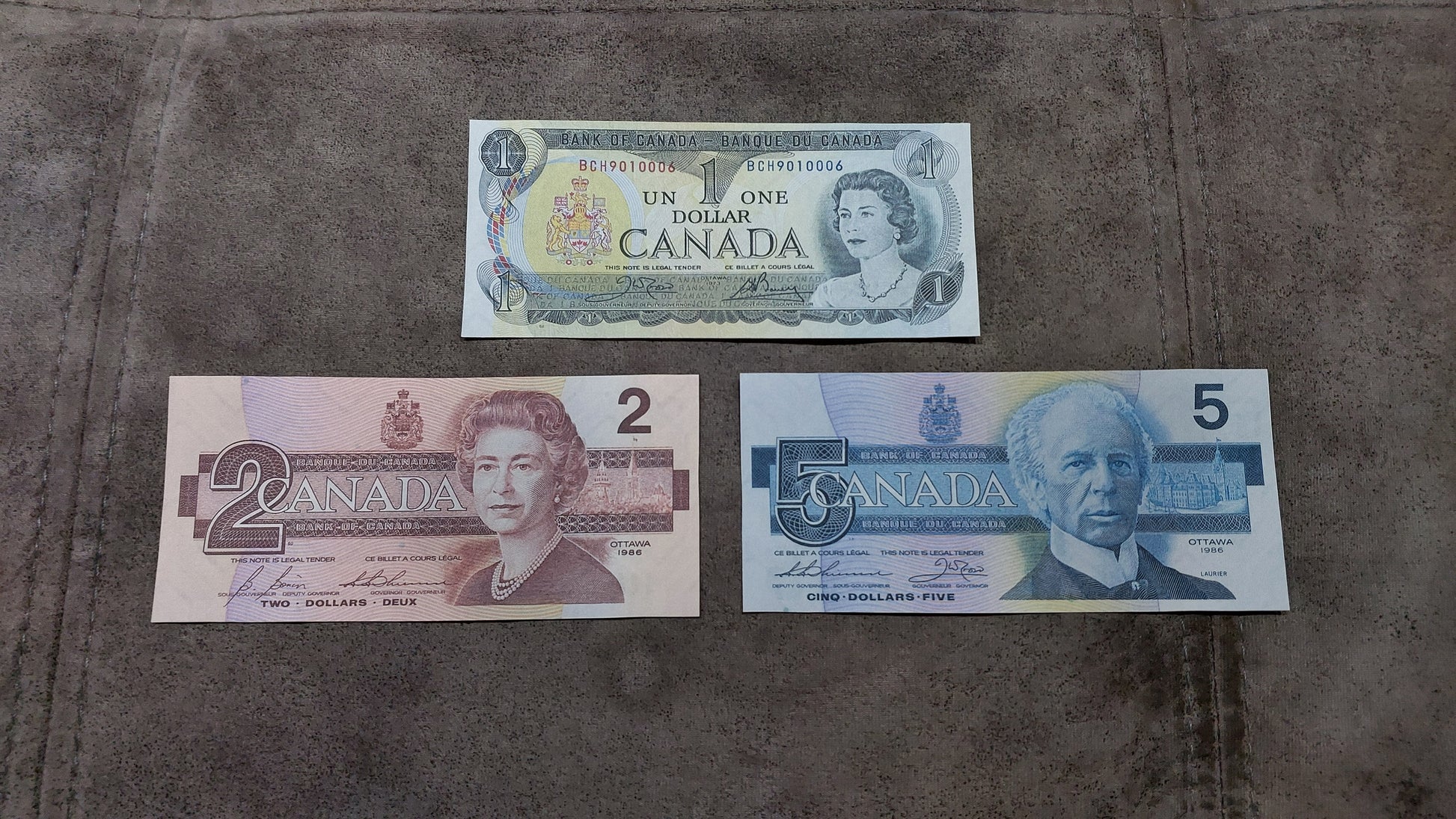 Bank of Canada 1, 2 and 5 Dollar Historical Archival Specimen Notes 1974-1991