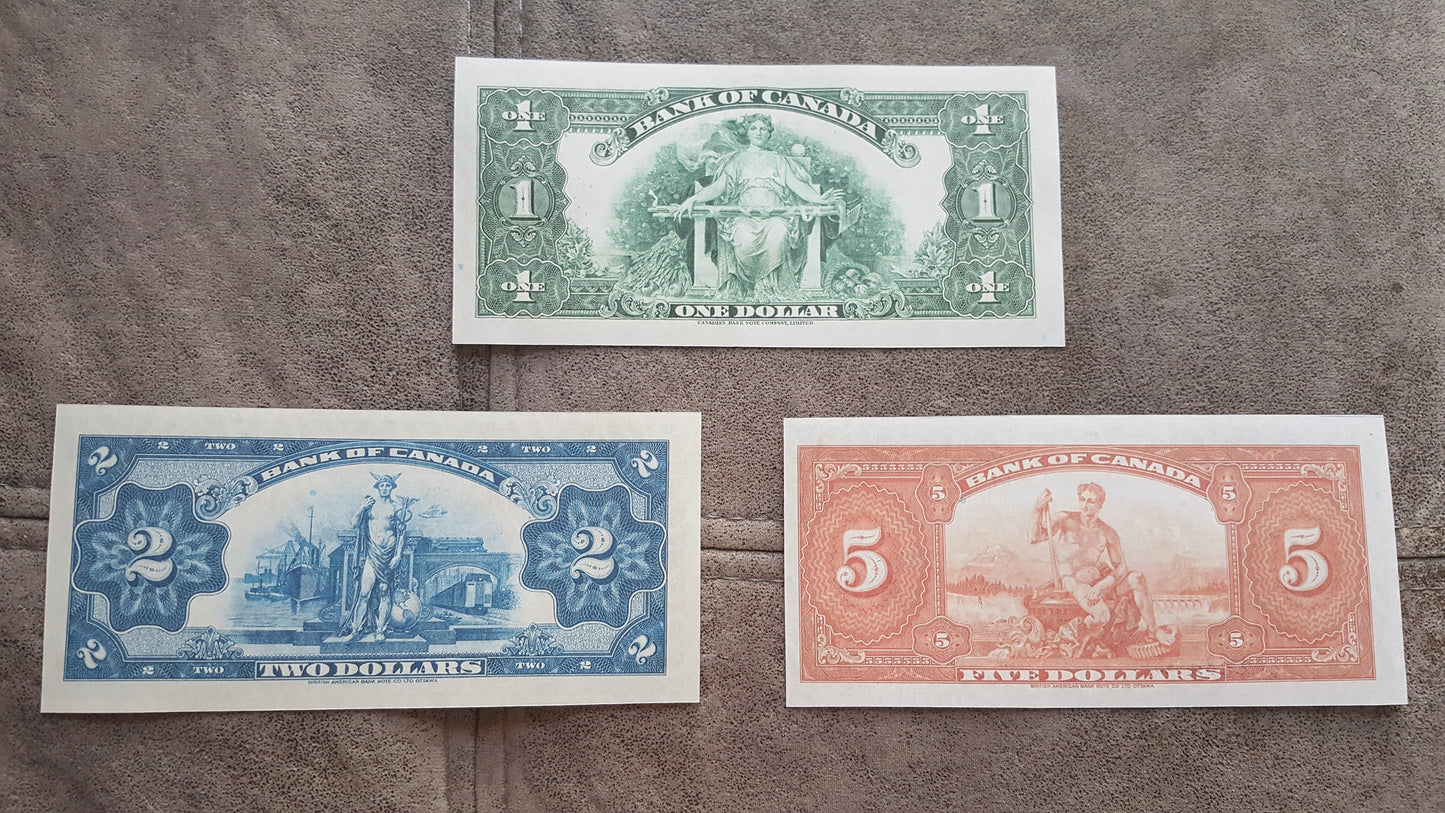 Bank of Canada 1 to 20 Dollar 1935 English Issue Currency Notes Back Side