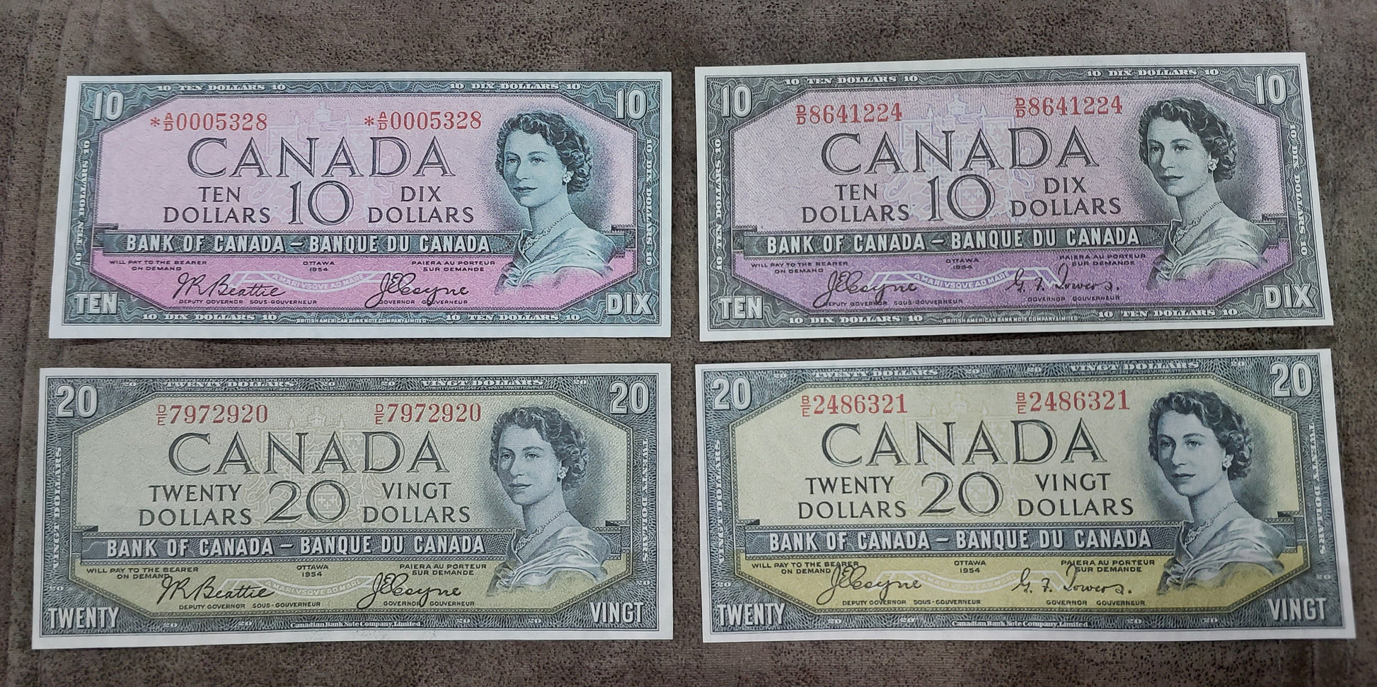 Bank of Canada 10, 20 and 50 Dollar 1954 Devil's Face Notes Beattie-Coyne & Coyne-Towers