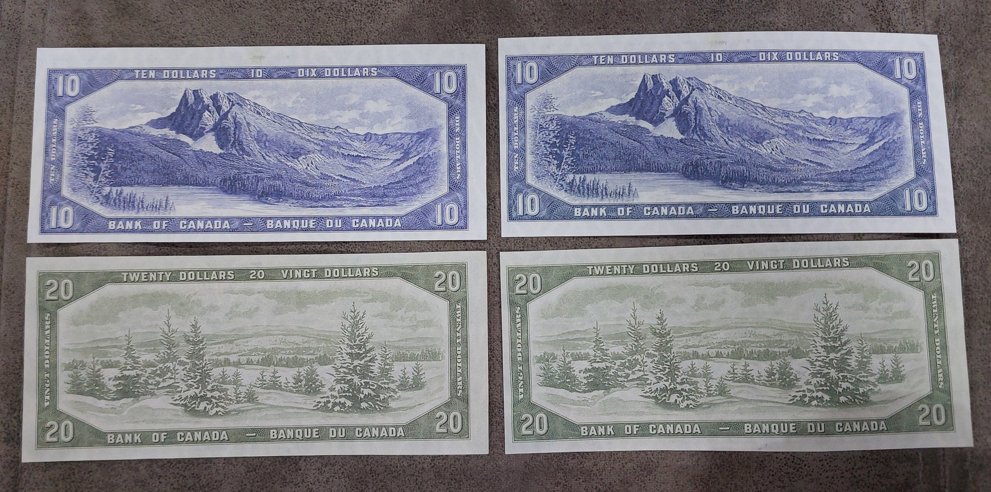 Bank of Canada 10, 20 and 50 Dollar 1954 Landscapes Series Notes Reverse