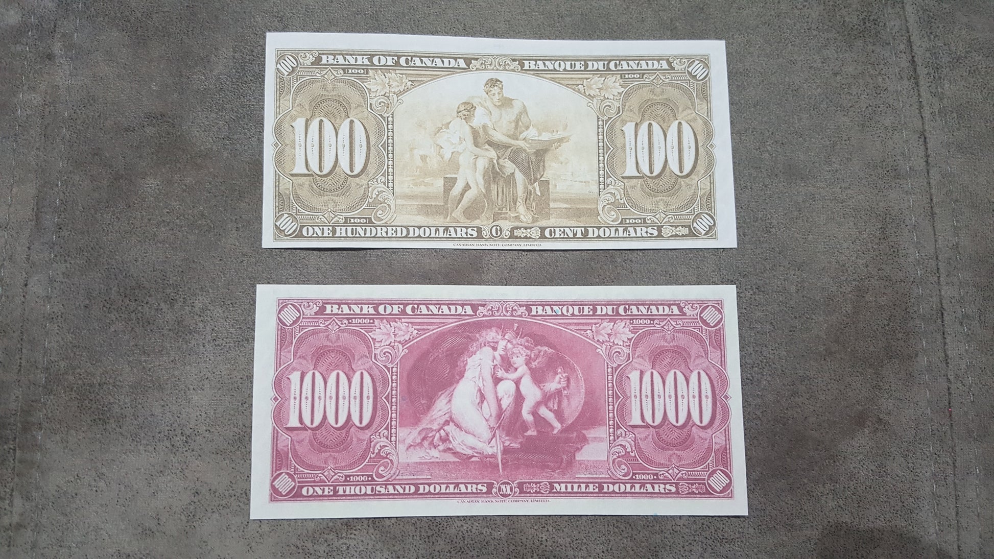Bank of Canada High Denomination 50, 100 and 1000 Dollar 1937 Notes Reverse