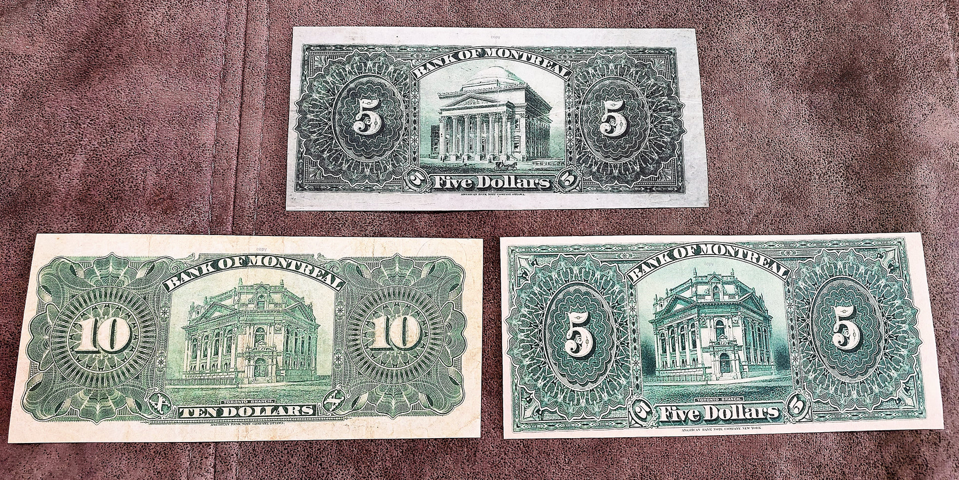 Bank of Montreal 5 Dollar 1911 and 1912 Historical Treasury Notes Reverse
