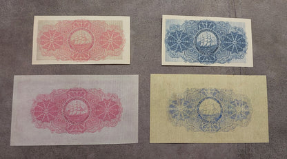 Group of 4 banknotes (quartet) showing the reverse side artwork and details of the 1918 and 1920 series notes.