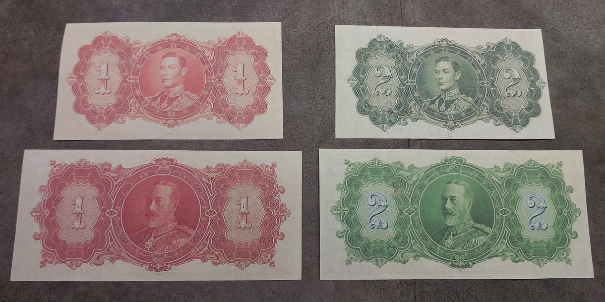 British Guiana 1929-1942 Banknote Quartet - Reverse Side Views