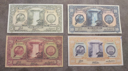 British Guiana 1942 High Denomination Quartet - $5, $10, $20, $100 Obverse
