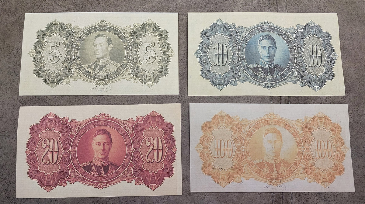 Guiana 1942 High Denomination Quartet - Reverse Side Views