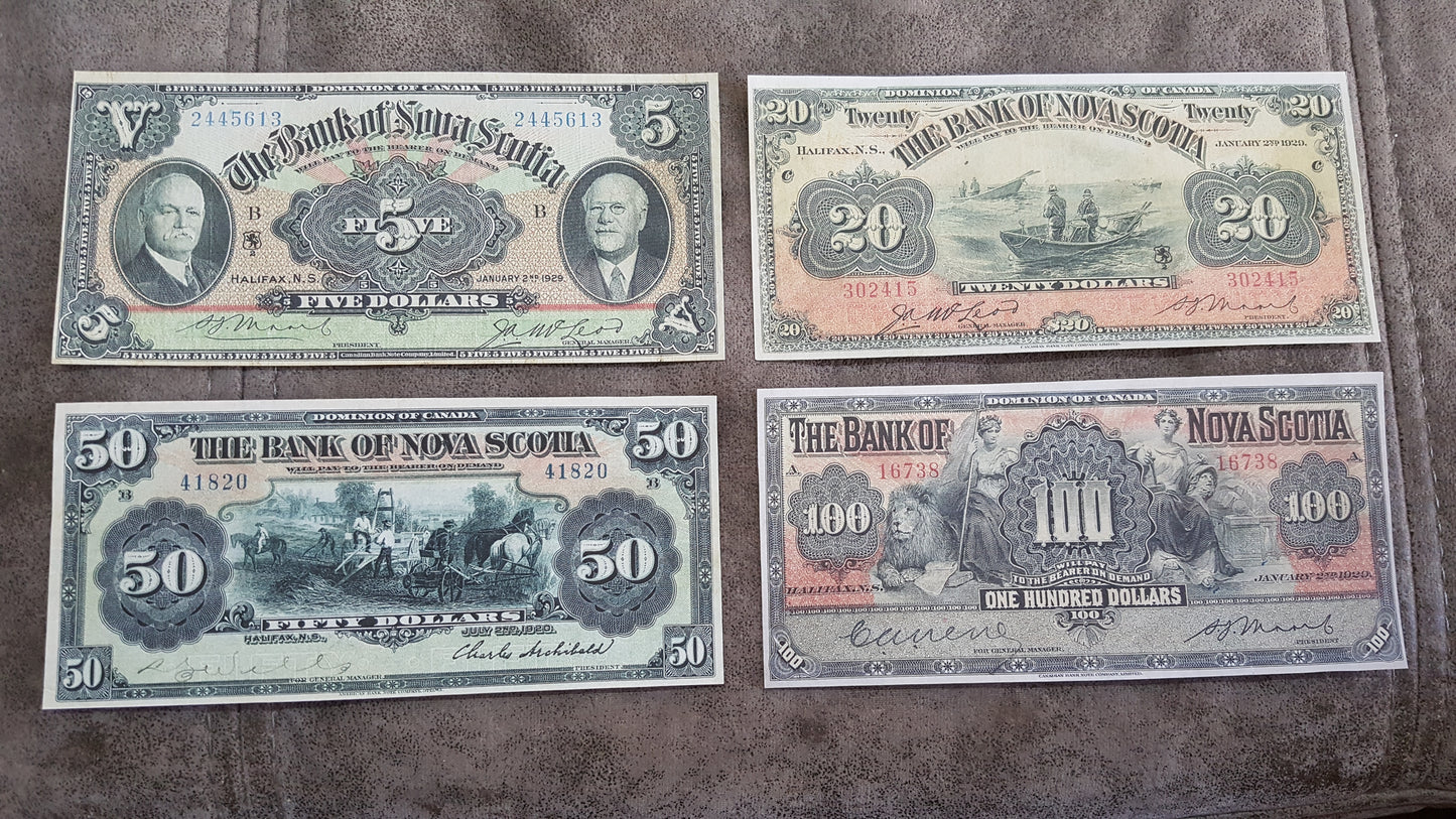 Canada Bank of Nova Scotia 5 Dollar 1924 1929 and 10 Dollar 1924 1929 Notes