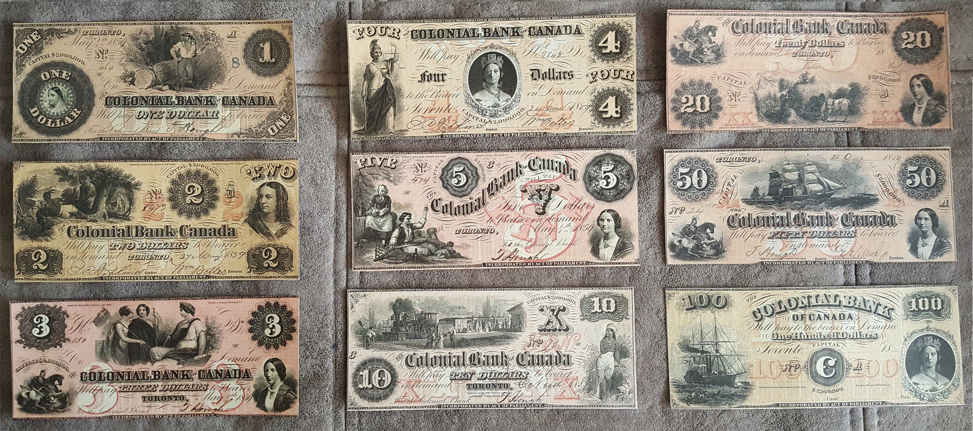Colonial Bank of Canada 1859 banknote archival facsimile.