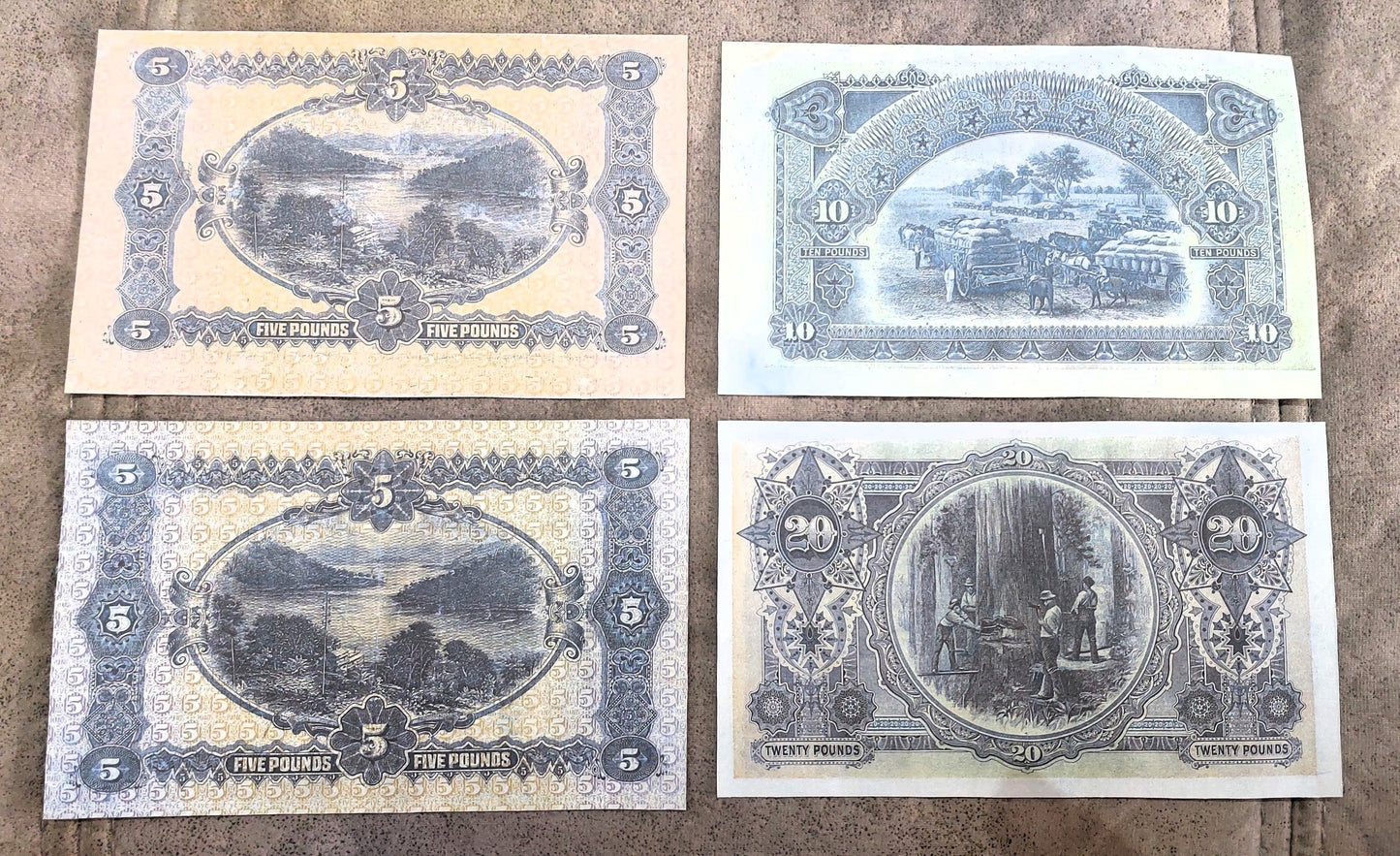 Commonwealth of Australia 5 + 10  Pound 1914 and 1918 Historical Currency Notes Back Side