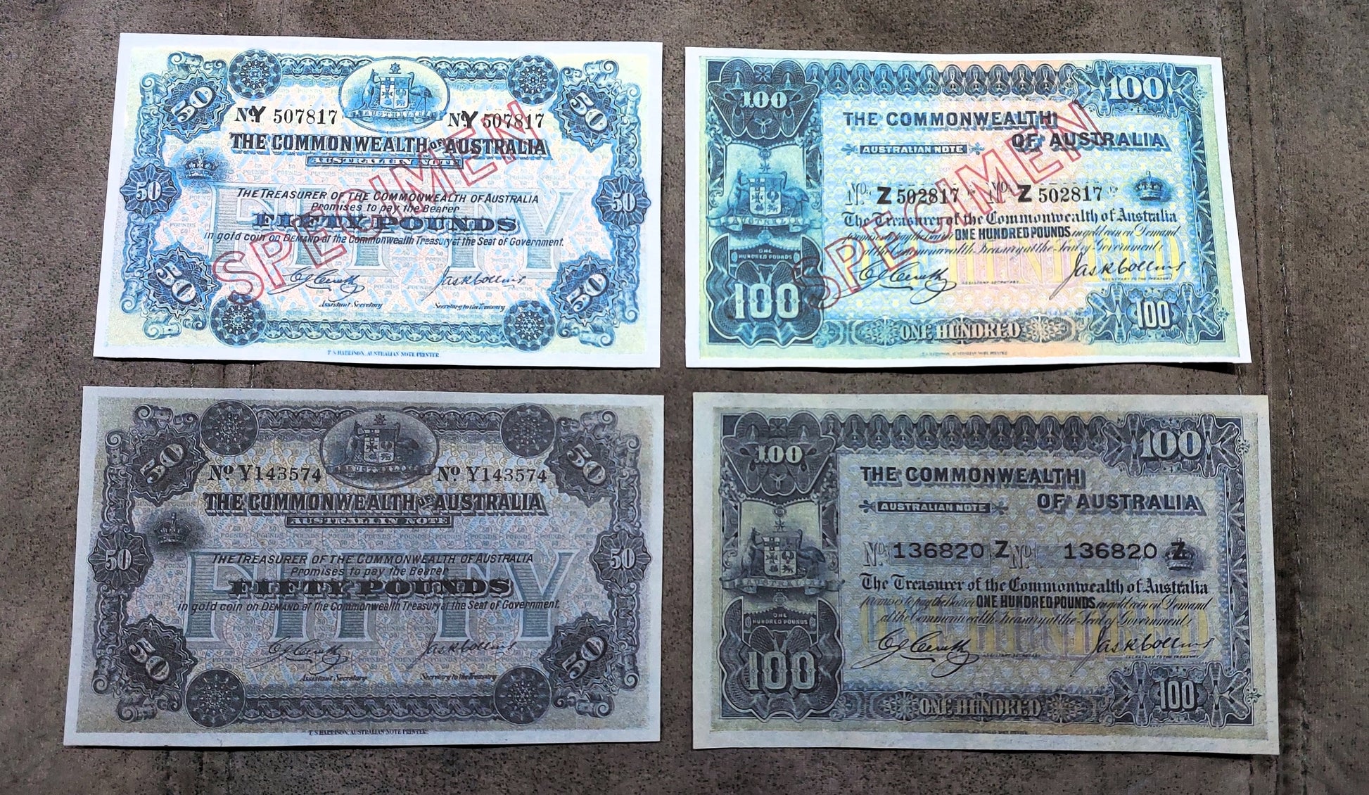 Commonwealth of Australia Rarest 100 Pound 1918 High Denomination Treasury Specimen Note
