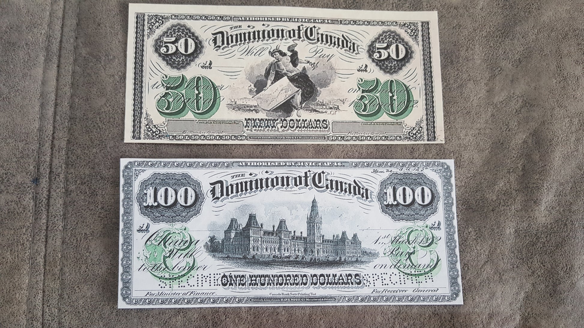 Dominion of Canada 50 Dollar and 100 Dollar 1871-1872 Treasury Numismatic Notes