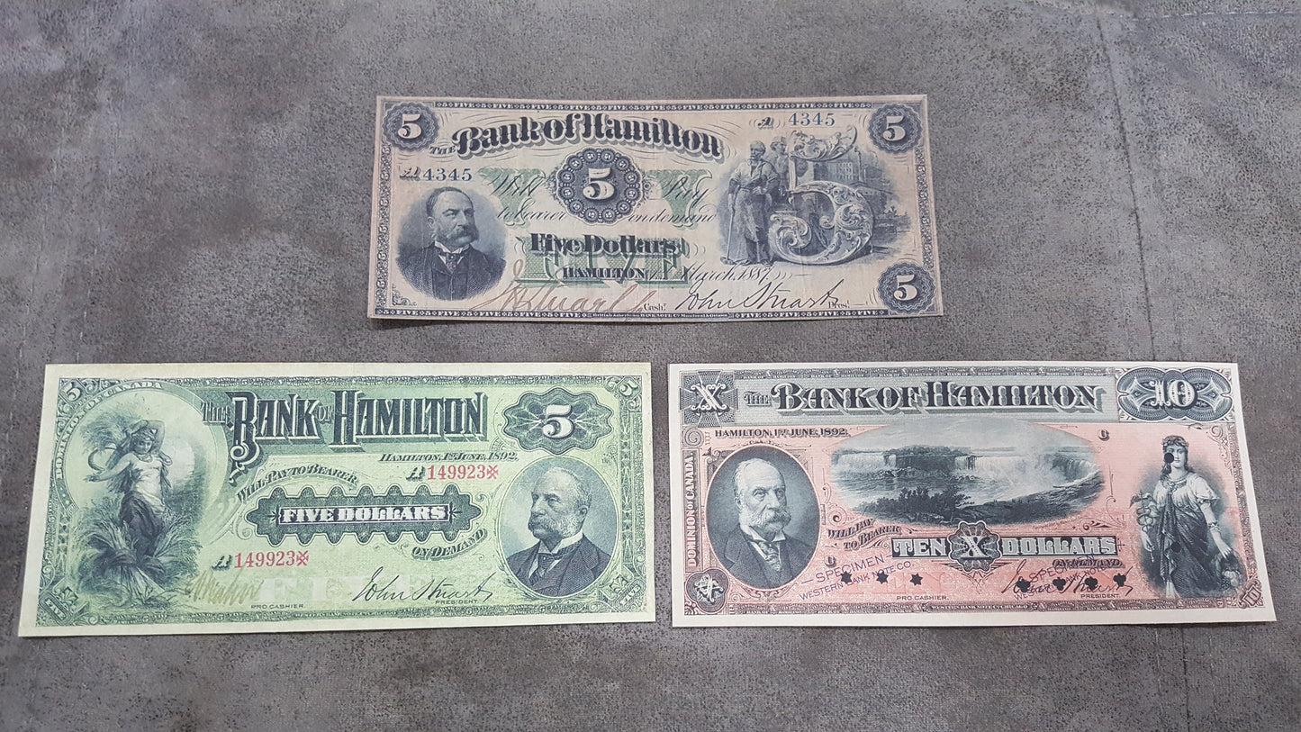 Reprint on paper with W/M Canada Bank of Hamilton 1887 - 1904 y. FREE SHIPPING !