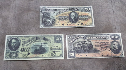 Réimpression sur papier avec filigrane de la Banque du Canada de Hamilton 1887 - 1904. LIVRAISON GRATUITE !