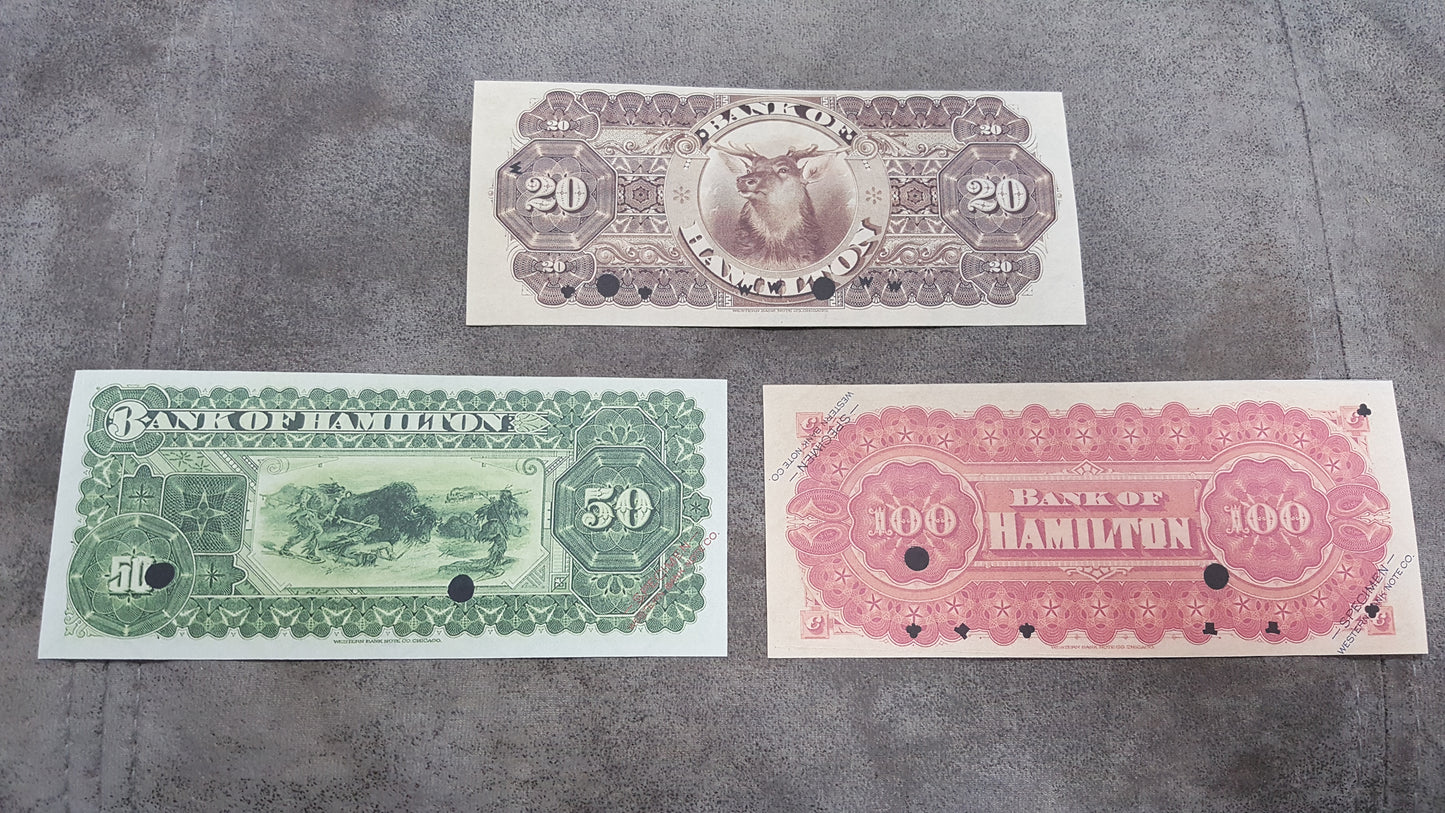 Reprint on paper with W/M Canada Bank of Hamilton 1887 - 1904 y. FREE SHIPPING !
