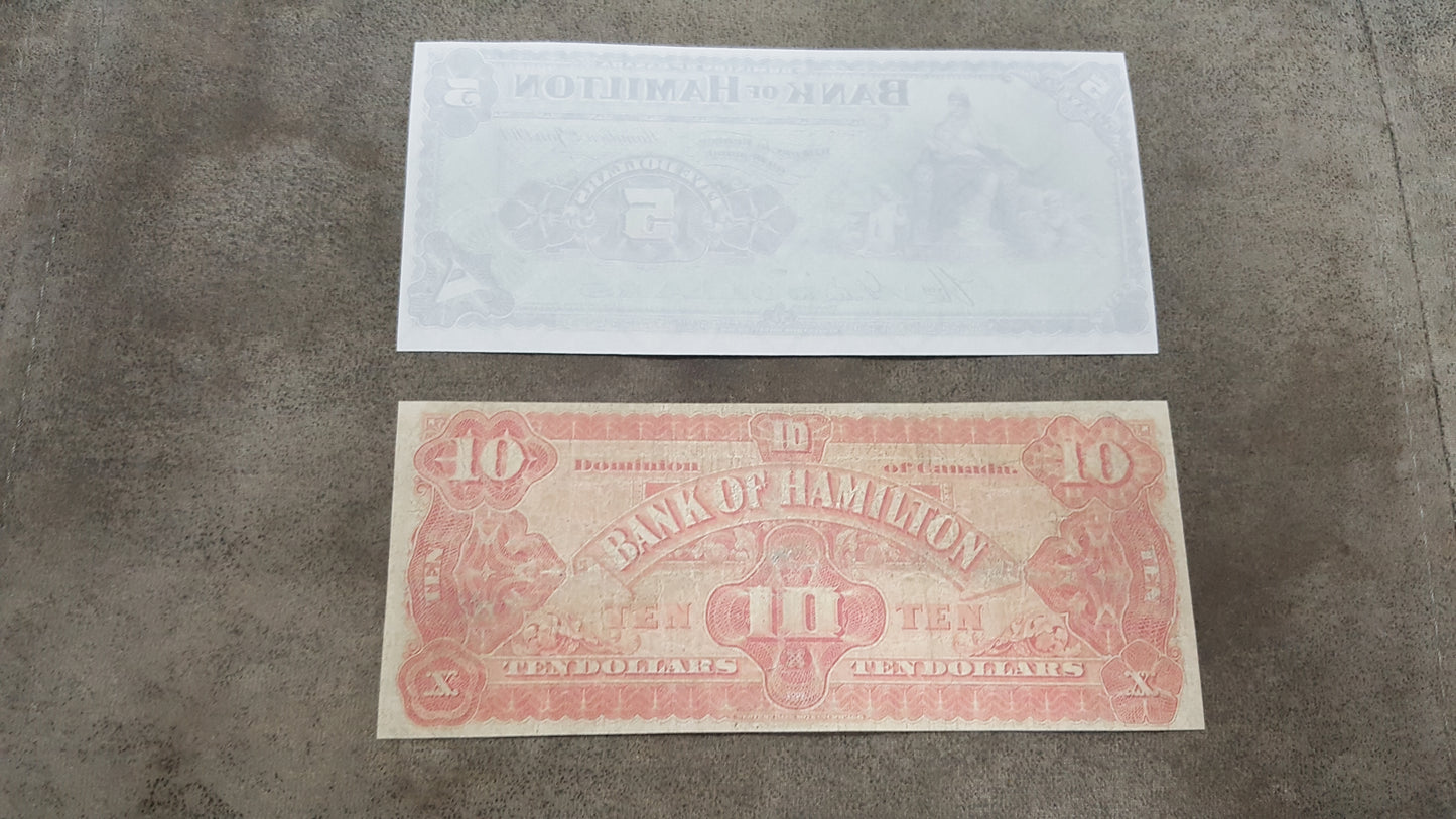 Reprint on paper with W/M Canada Bank of Hamilton 1887 - 1904 y. FREE SHIPPING !